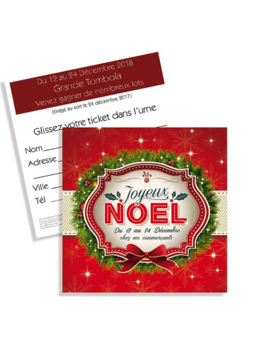 Tickets de tombola 10x10 Joyeux Noël Couronne