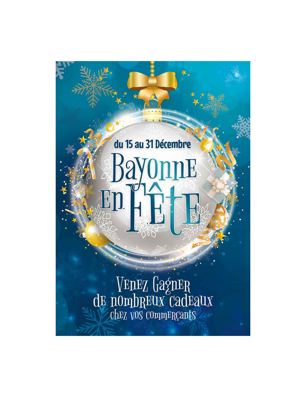 Affiches A2 (42x59,4 cm) Joyeuses Fêtes boules bleu