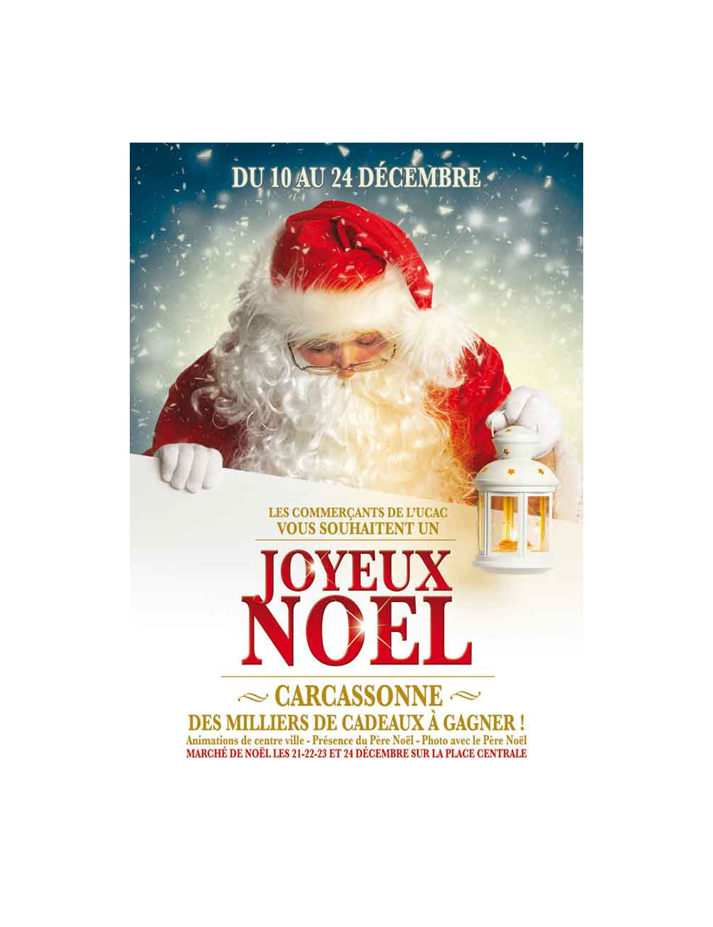 Affiches A2 (42x59,4 cm) Joyeux Noël Père Noël lanterne