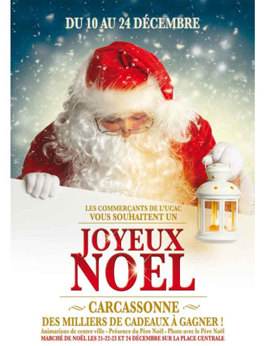 Affiches A3 (30x42 cm) Joyeux Noël Père Noël lanterne