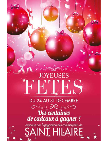 Affiches A2 (42x59,4 cm) Joyeux Fêtes boules Rose