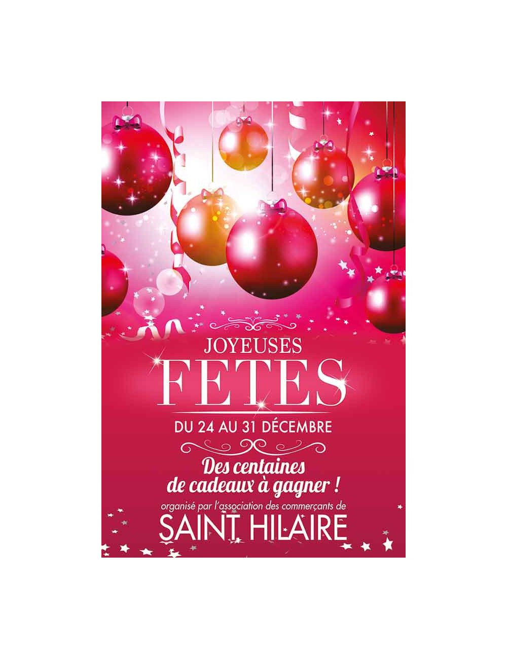 Affiches A2 (42x59,4 cm) Joyeux Fêtes boules Rose