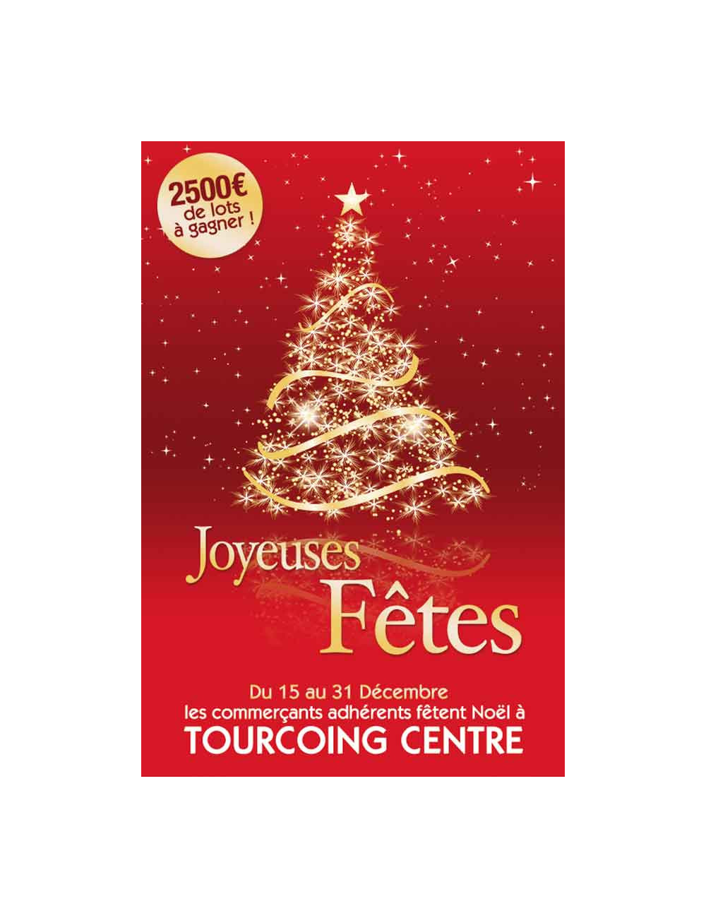 Affiches A2 (42x59,4 cm) Joyeuses Fêtes Sapin Or