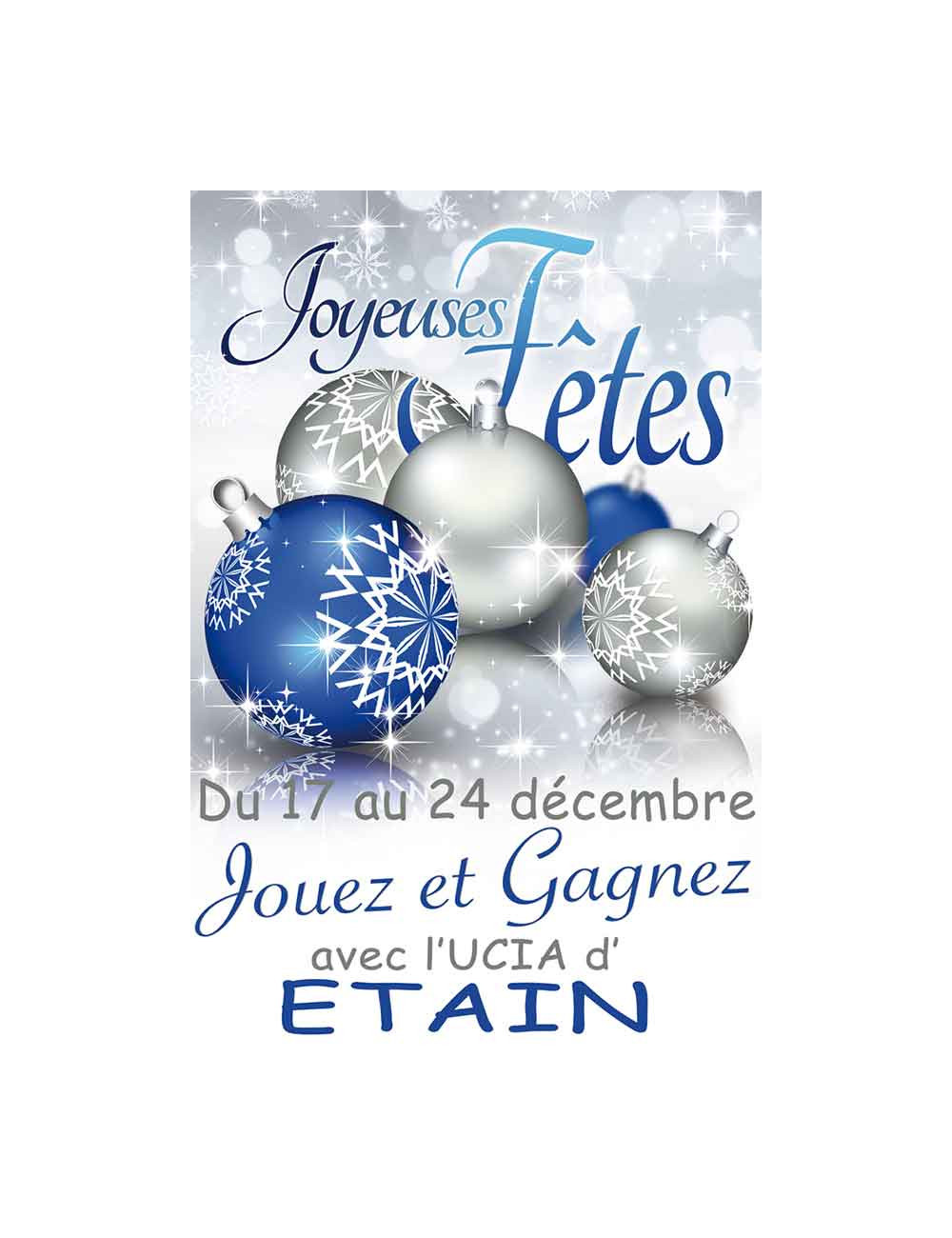 Affiches A2 (42x59,4 cm) Joyeuses Fêtes boules bleu/argent