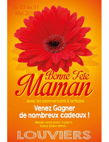 Affiches A2 (42x59,4 cm) Bonne Fête Maman fleur rouge