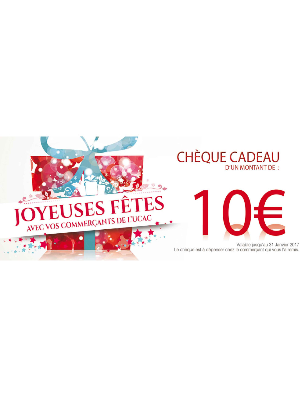 Chèques cadeaux sécurisés recto Joyeuses Fêtes paquet cadeau multi