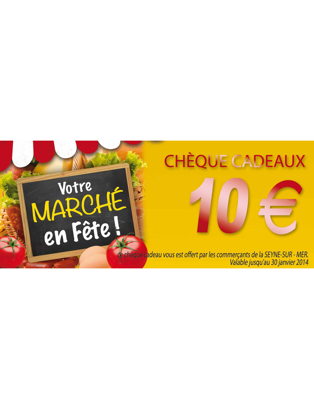 Chèques cadeaux sécurisés recto Marché en Fête