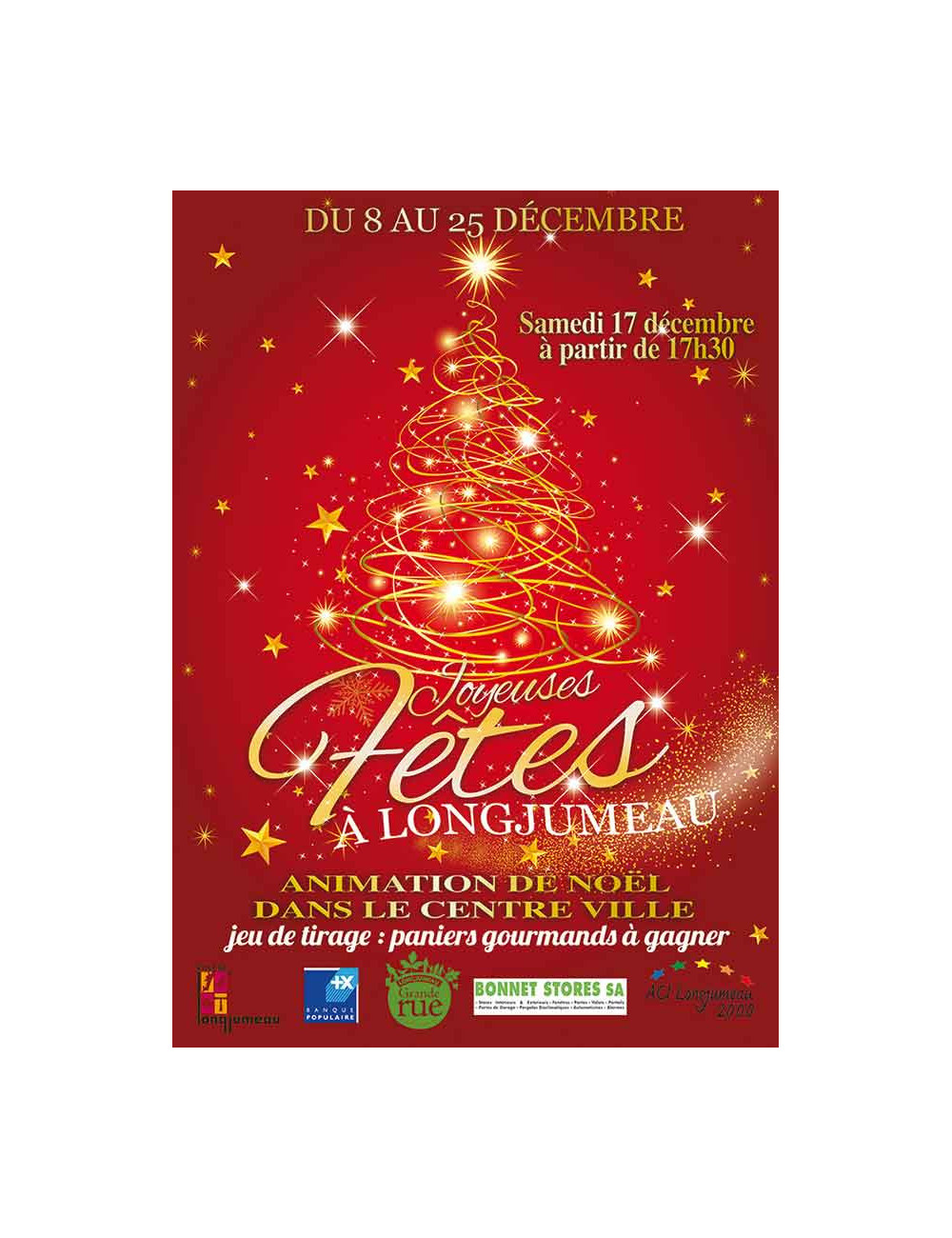 Affiches A2 (42x59,4 cm) Joyeuses Fêtes sapin or