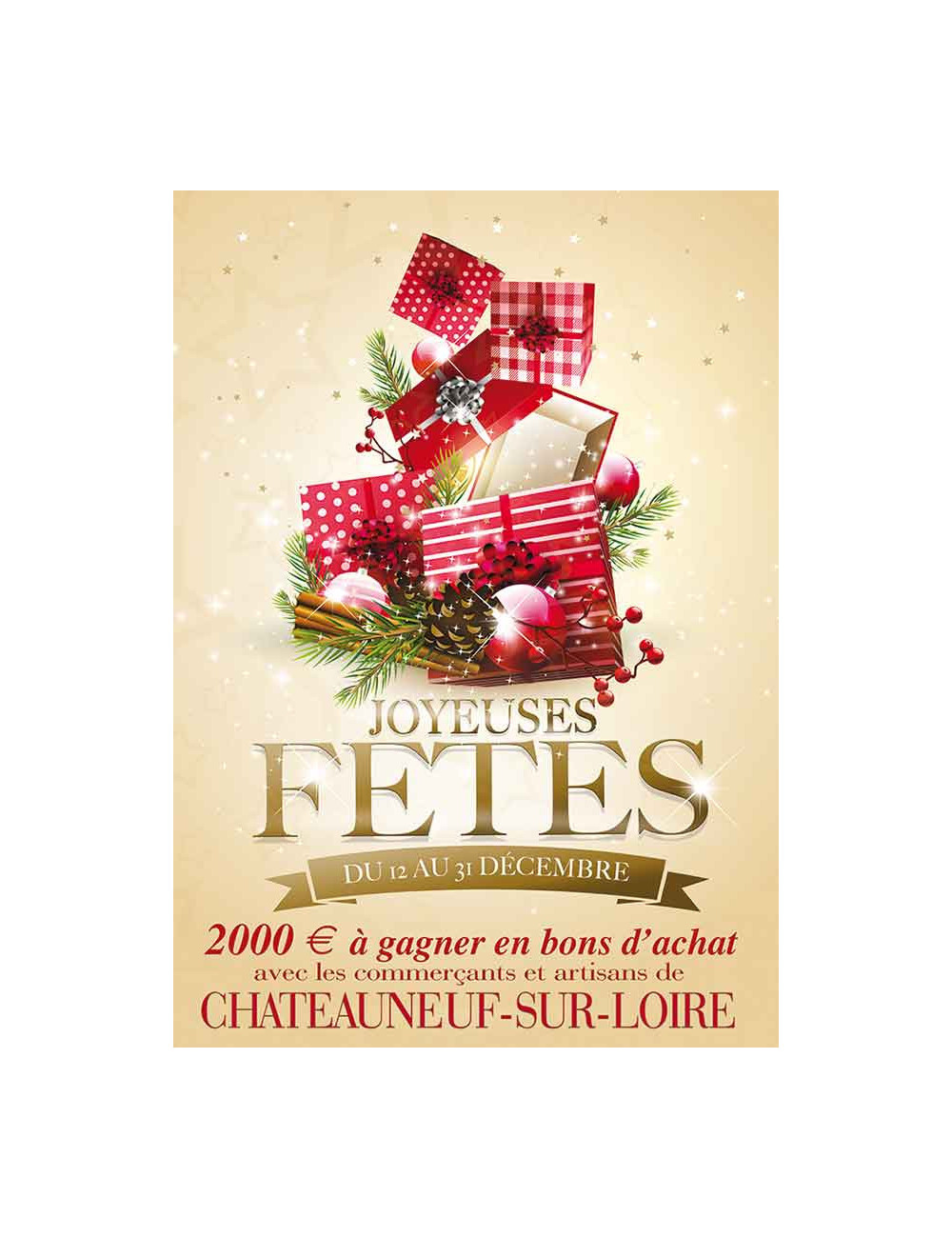 Affiches A2 (42x59,4 cm) Joyeuses Fêtes paquets rouge