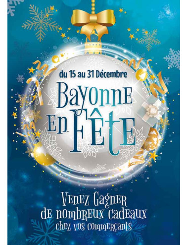 Affiches A2 (42x59,4 cm) Joyeuses Fêtes boules bleu