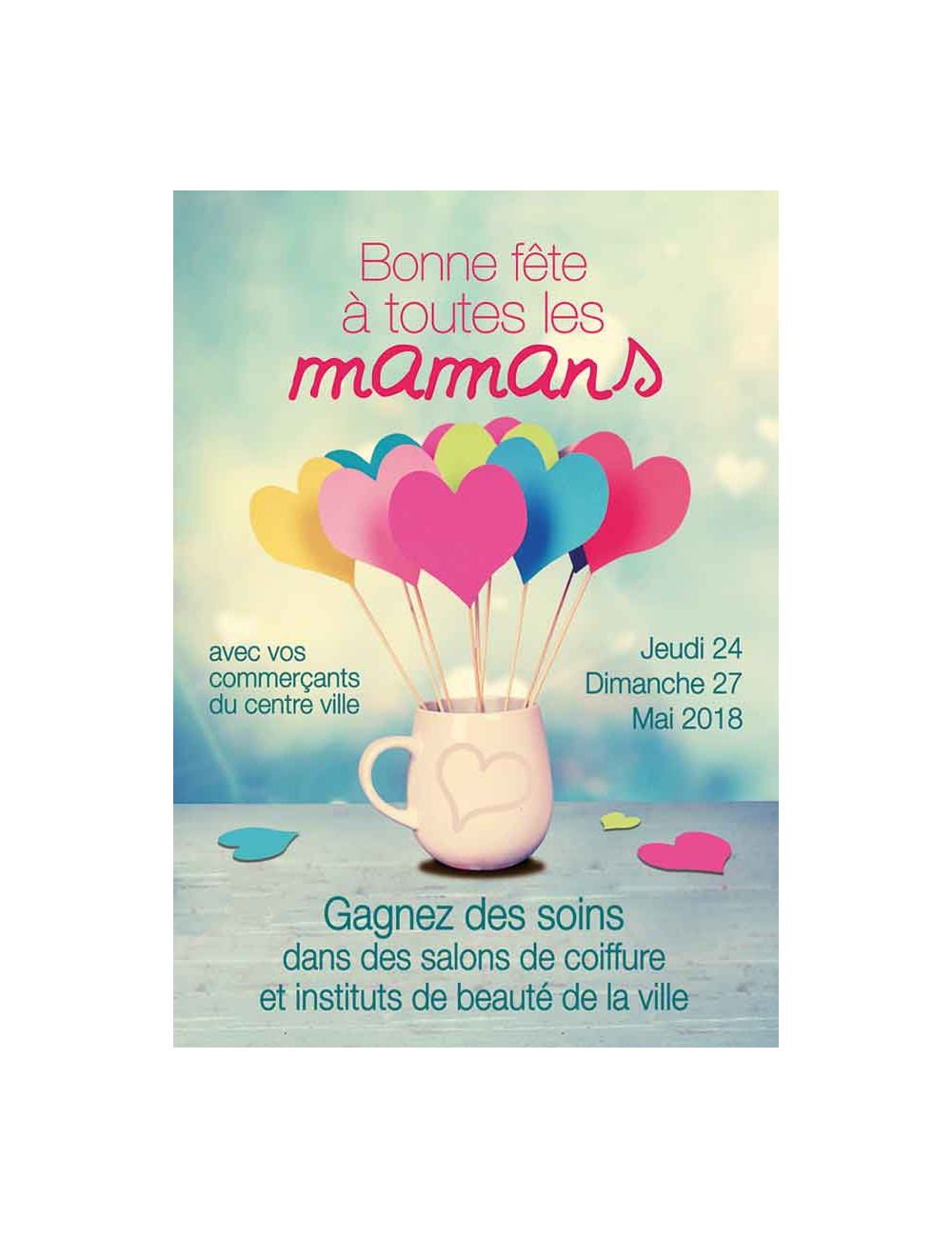 Affiches A2 (42x59,4 cm) Bonne Fête maman pot coeurs