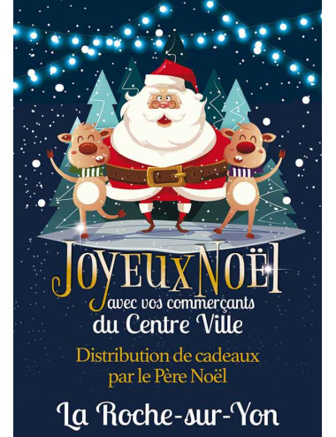 Affiches A2 (42x59,4 cm) Joyeux Noël Père Noël et rennes