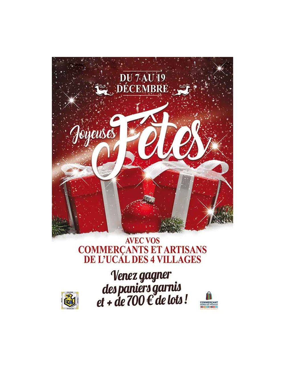 Affiches A2 (42x59,4 cm) Joyeuses Fêtes cadeaux rouge