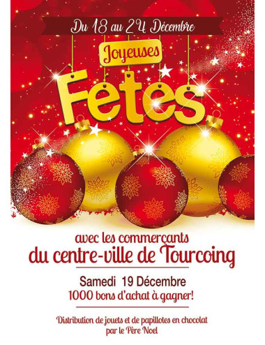 Affiches A2 (42x59,4 cm) Joyeuses Fêtes boules rouge et or