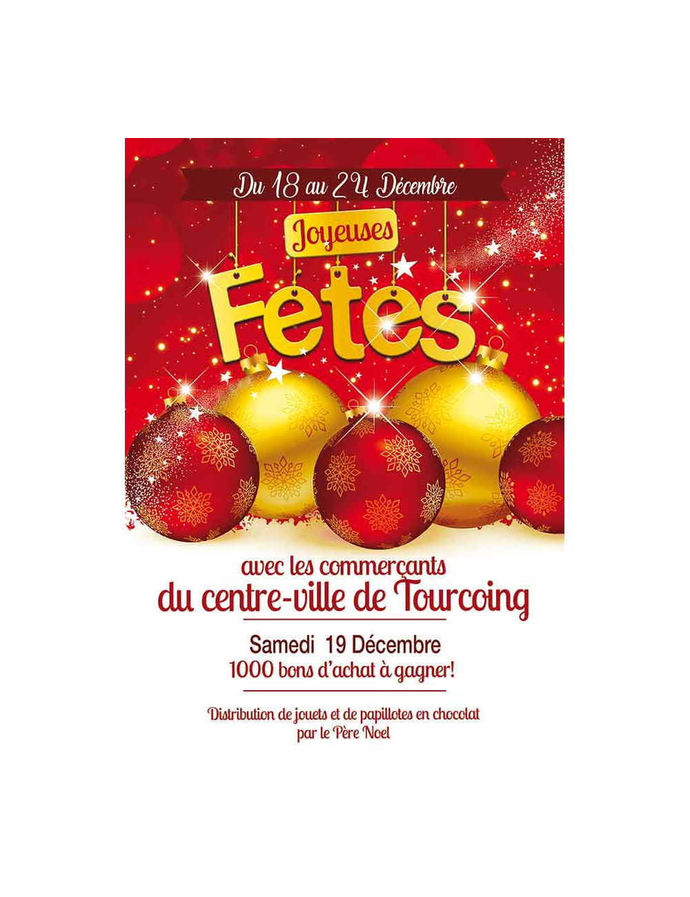 Affiches A2 (42x59,4 cm) Joyeuses Fêtes boules rouge et or