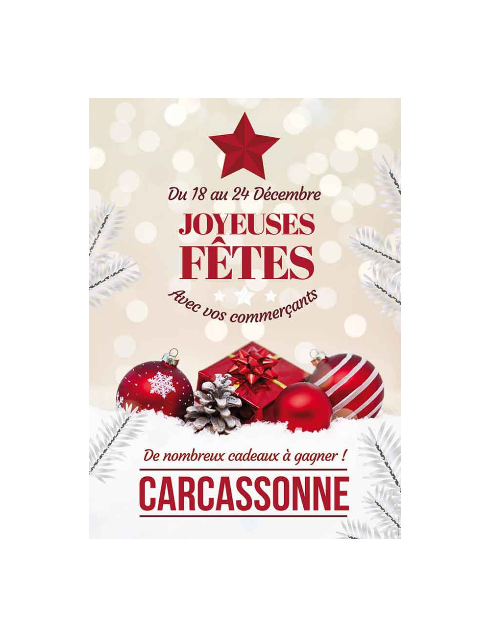 Affiches A2 (42x59,4 cm) Joyeuses Fêtes Boules et cadeaux