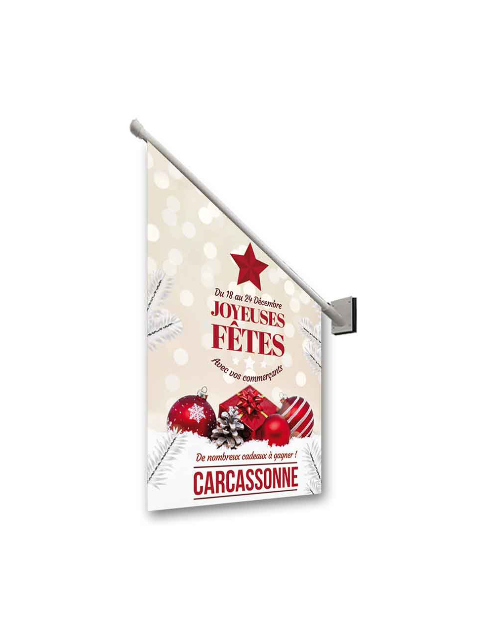 Drapeaux de façade Joyeuses Fêtes Boules et cadeaux