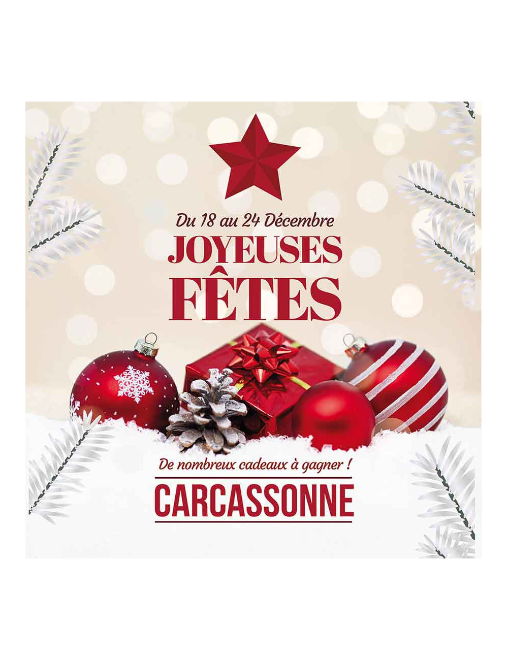 Stickers vitrine événementiel Joyeuses Fêtes Boules et cadeaux