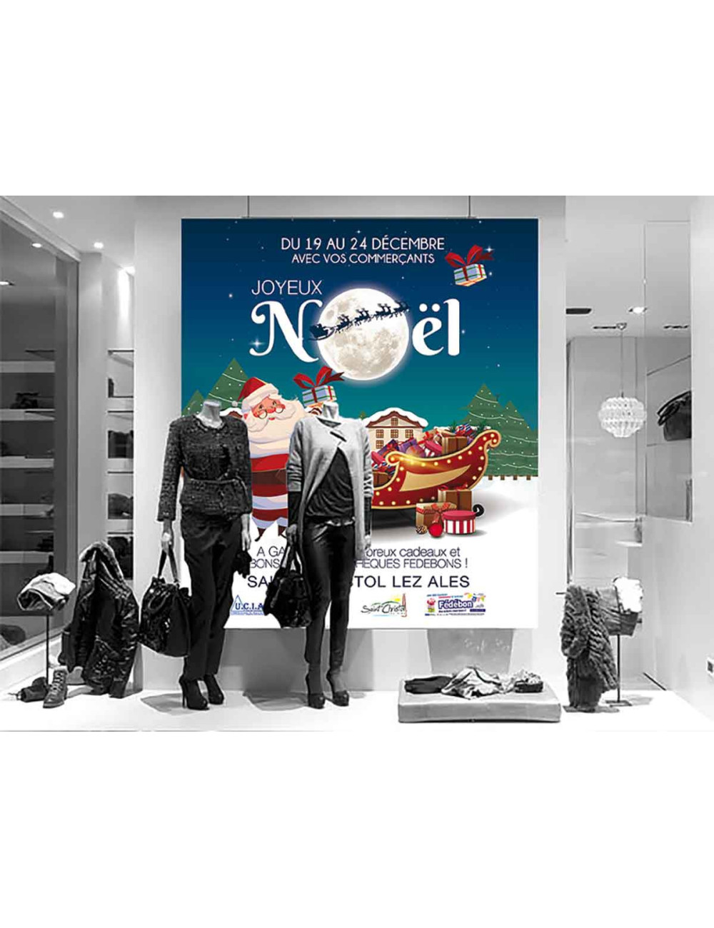 Fond de vitrine Joyeux Noël Lune