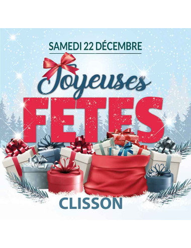 Stickers vitrine événementiel Joyeuses Fêtes Cadeaux