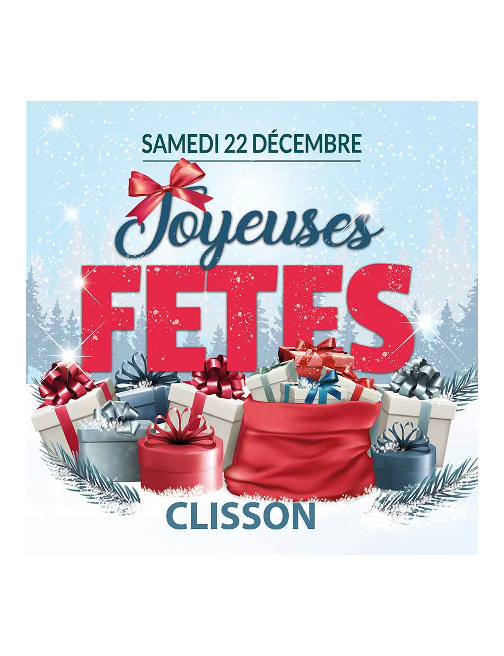 Stickers vitrine événementiel Joyeuses Fêtes Cadeaux