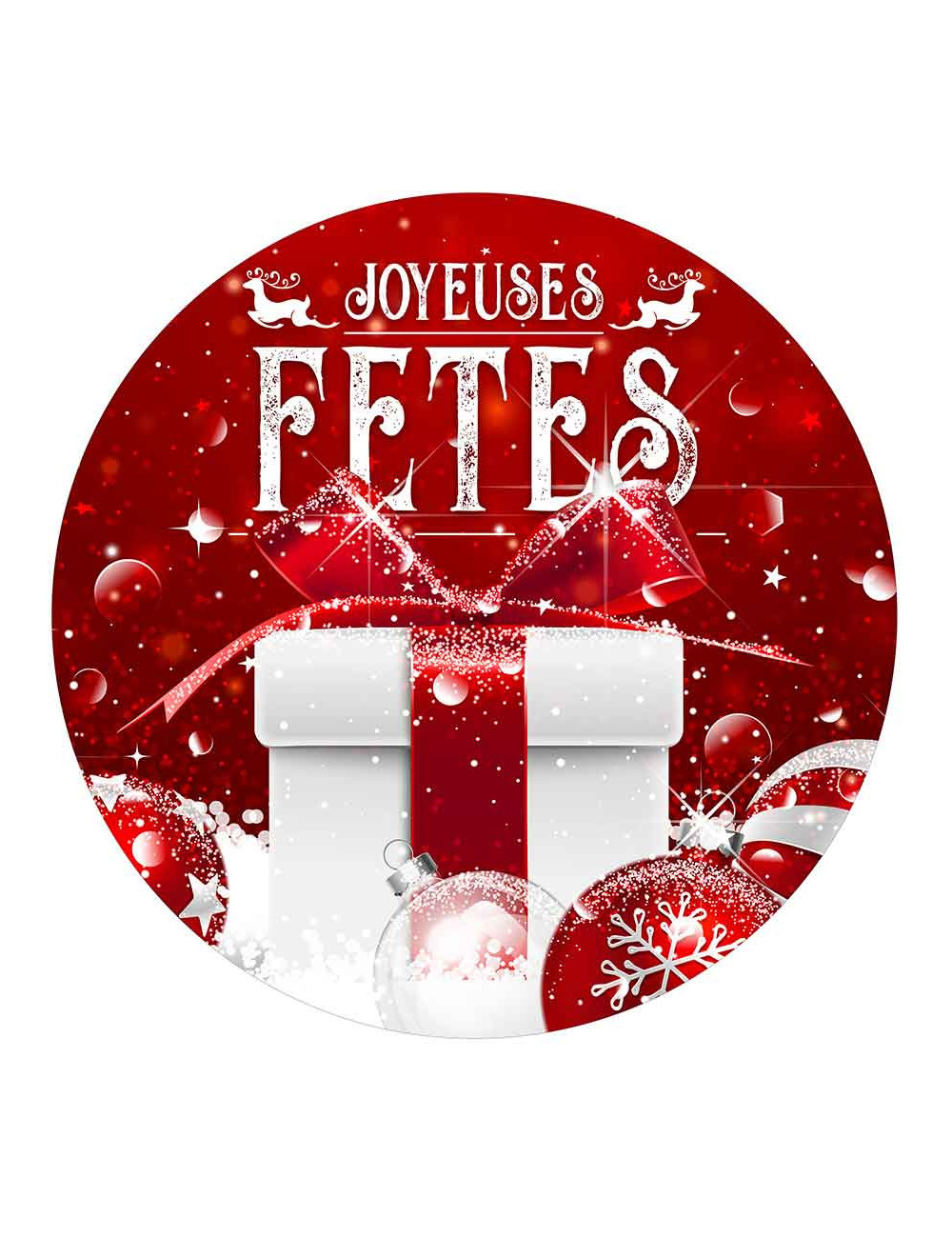 Stickers vitrine 40x40 cm Joyeuses Fêtes paquet cadeau