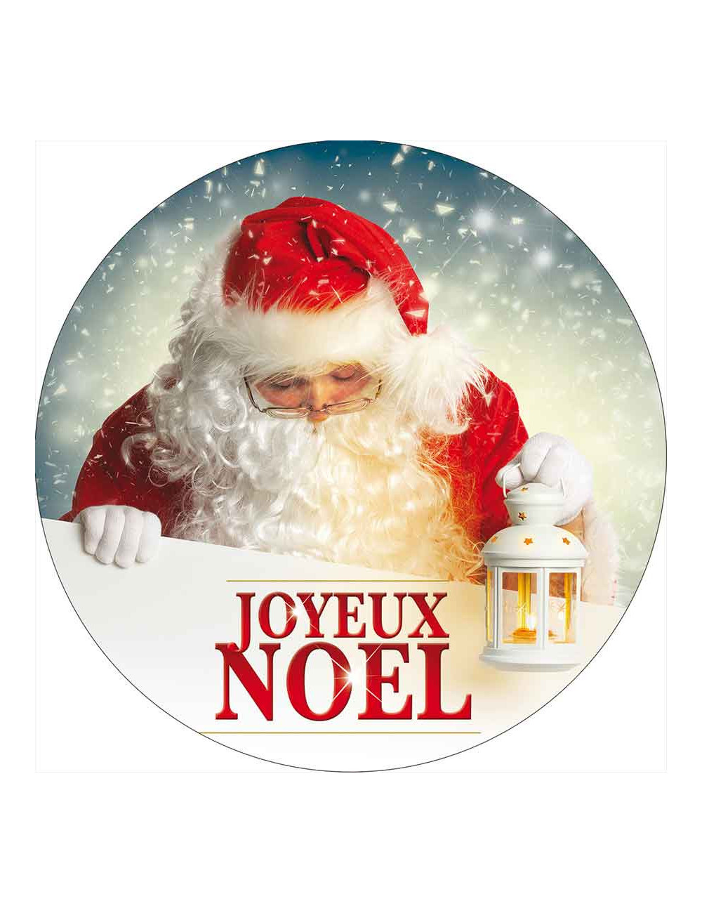 Stickers vitrine événementiel Joyeux Noël Père Noël lanterne