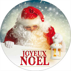 Stickers vitrine 40x40 cm Joyeux Noël Père Noël lanterne