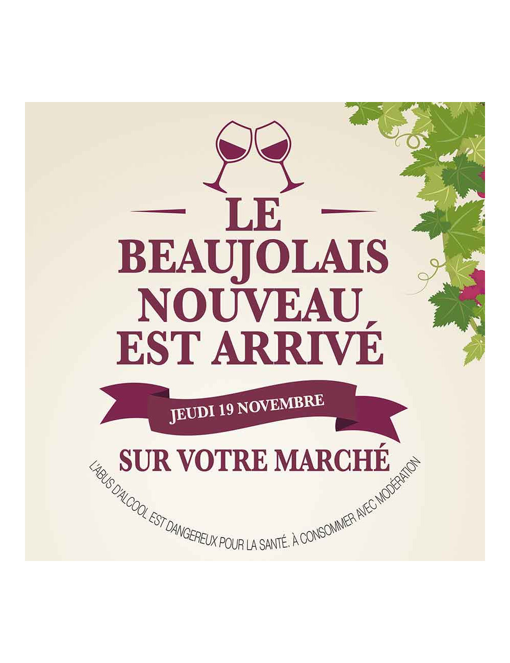 Stickers vitrine 40x40 cm Beaujolais 2020 Vignes