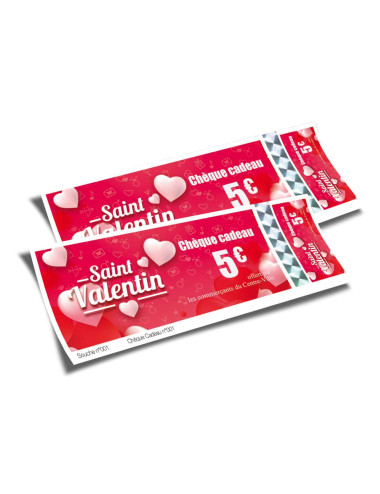 Chèques cadeaux sécurisés recto Saint Valentin 2020-2