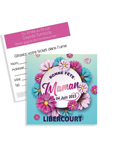 Tickets de tombola 10x10 Bonne Fête Maman fleur rose