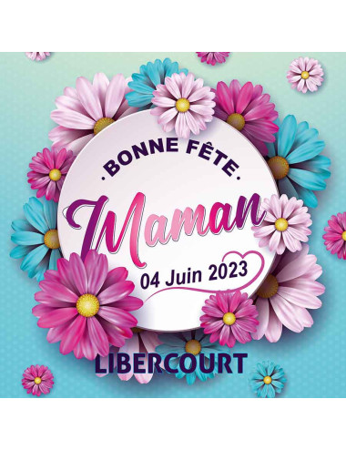 Stickers vitrine événementiel Bonne Fête Maman fleur rose