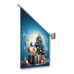 Drapeaux de façade spécifiques Joyeuses Fêtes cadeaux bleu