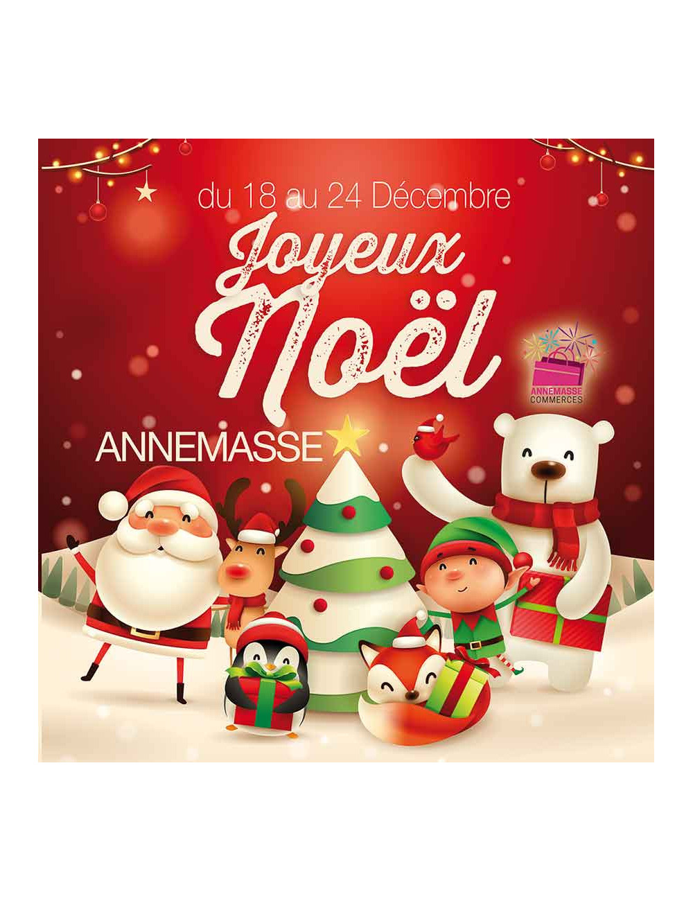 Stickers vitrine 40x40 cm Joyeux Noël Santa & Friends