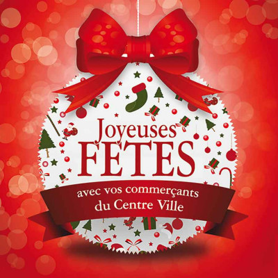 Joyeuses Fêtes boules et noeud rouge